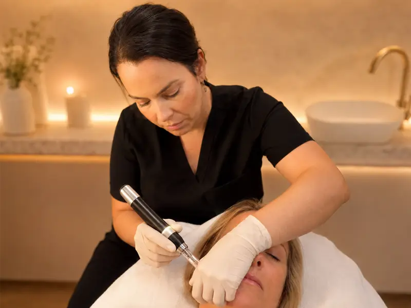 Dr. Lauren performing a personalized skin treatment on a client