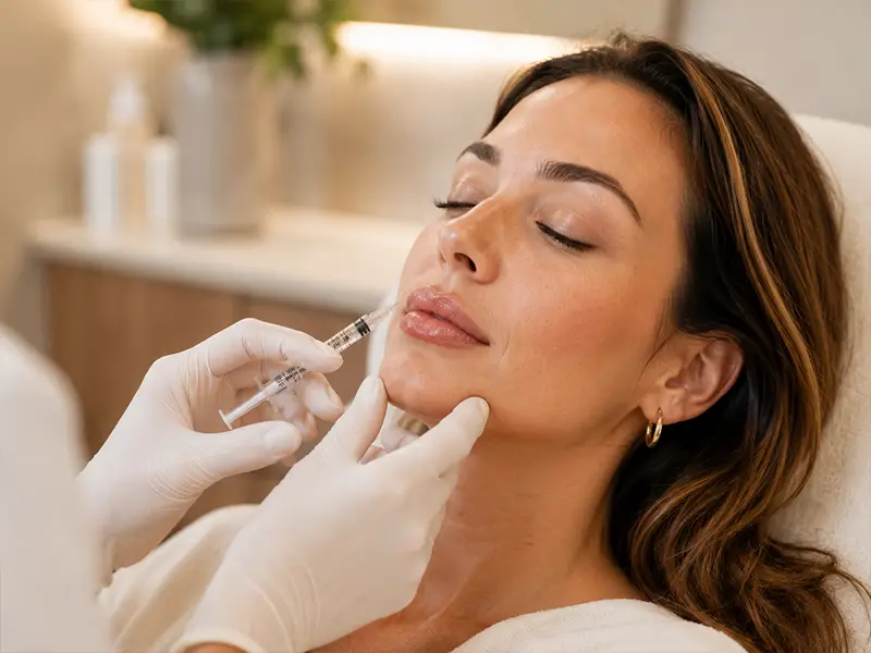 Patient receiving lip enhancement treatment