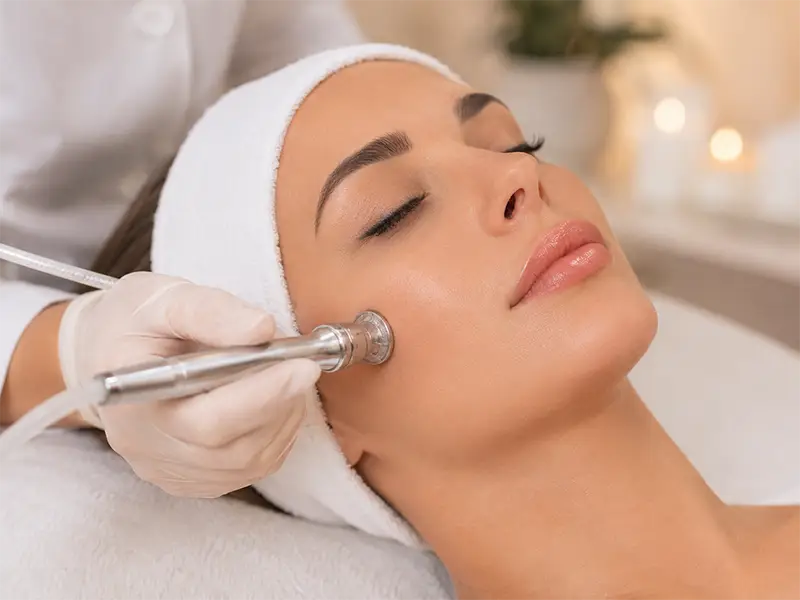 Patient receiving microdermabrasion skin treatment